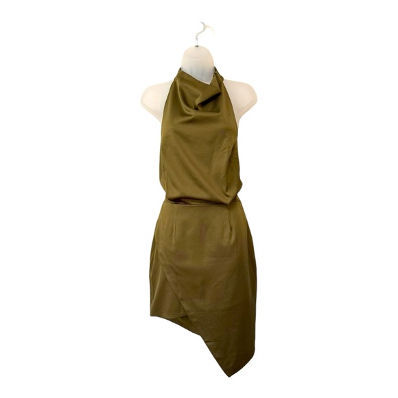 ELLIATT | Camo Asymmetric Satin Cocktail Dress in Olive/Khaki, Size Medium - Picture 6 of 11